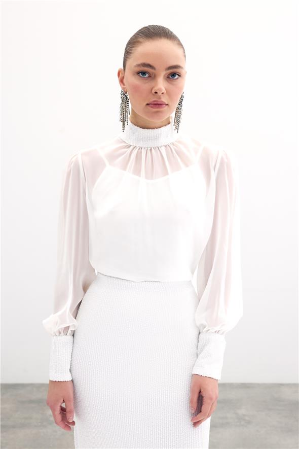 Payet Detaylı Bluz - Ekru