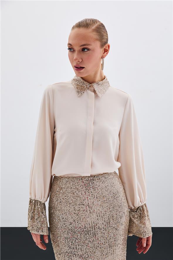 Payet Detaylı Gömlek - Bej