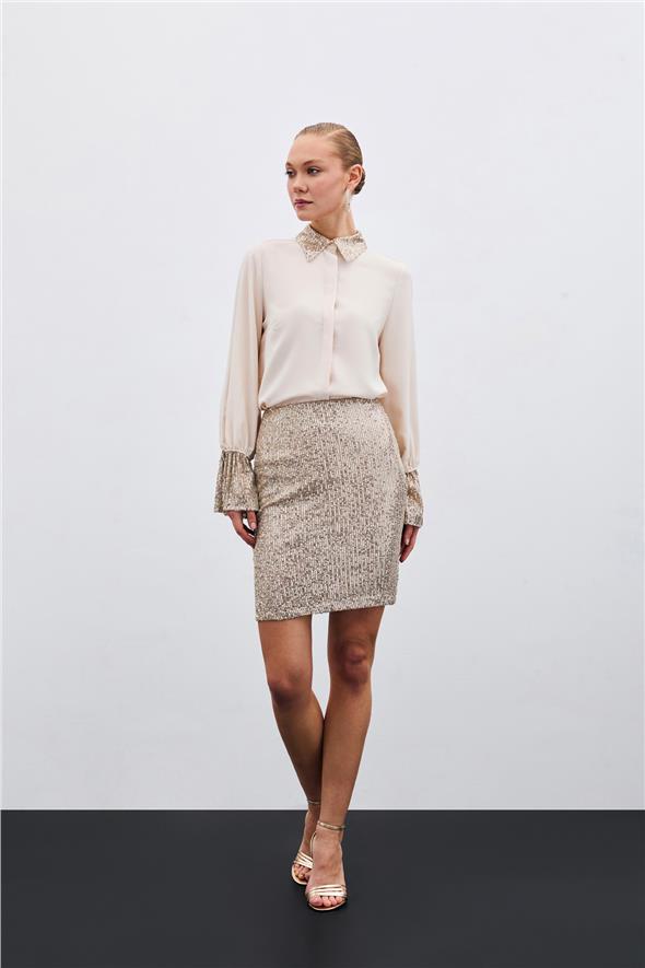 Payet Detaylı Gömlek - Bej