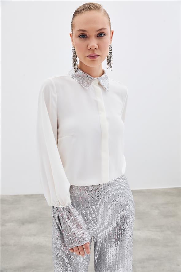 Payet Detaylı Gömlek - Ekru