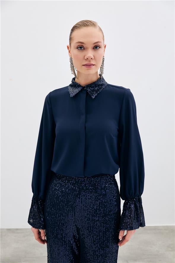 Payet Detaylı Gömlek - Lacivert