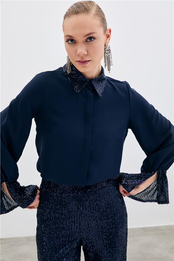 Payet Detaylı Gömlek - Lacivert
