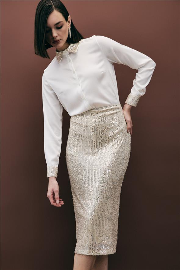 Payet Detaylı Kalem Etek - Bej