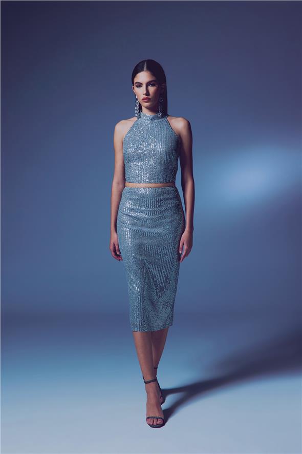 Payet Detaylı Kalem Etek - Gümüş