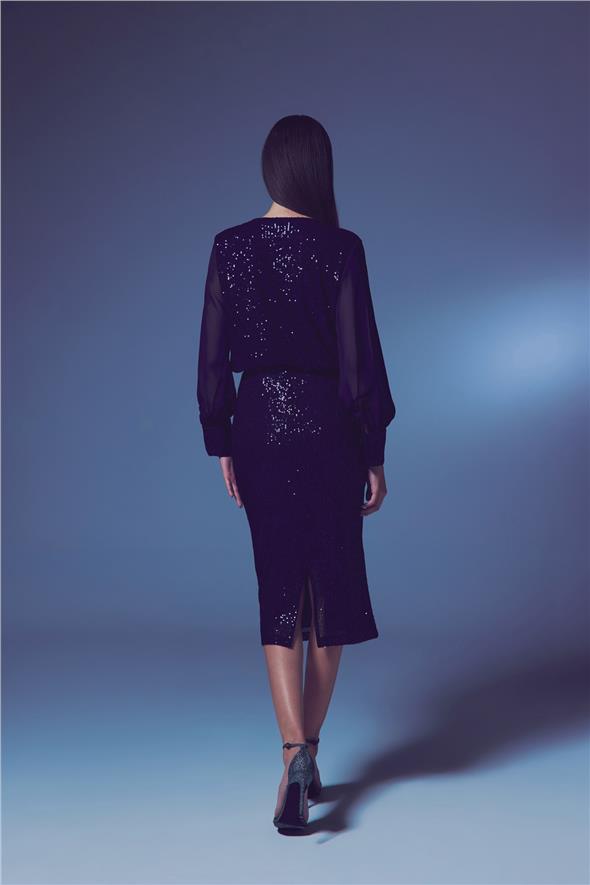 Payet Detaylı Kalem Etek - Lacivert