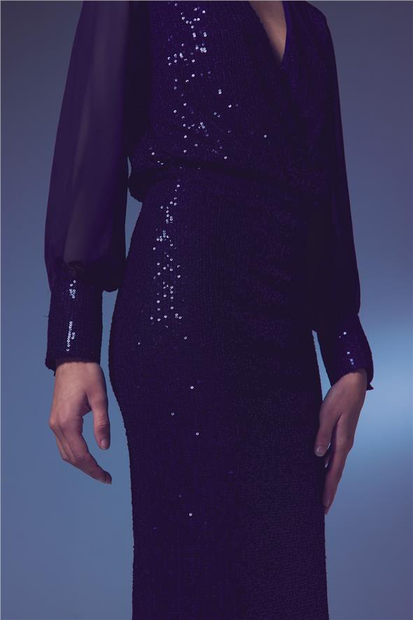 Payet Detaylı Kalem Etek - Lacivert