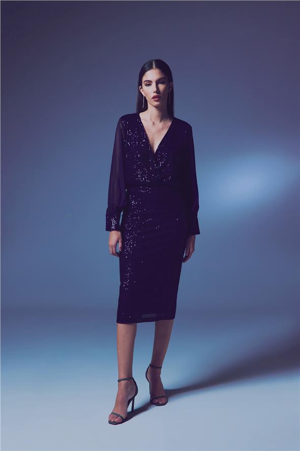 Payet Detaylı Kalem Etek - Lacivert