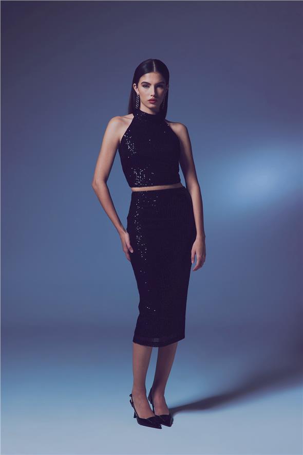 Payet Detaylı Kalem Etek - Siyah