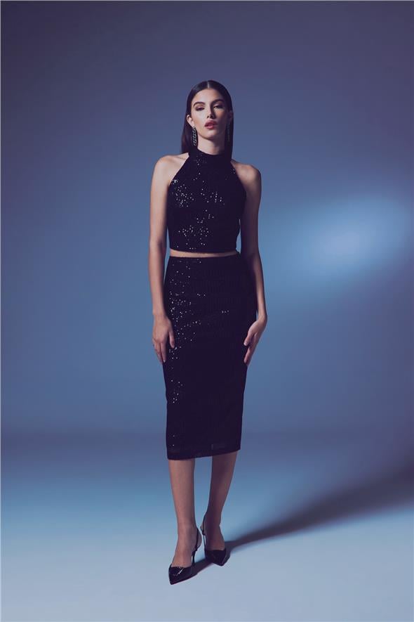 Payet Detaylı Kalem Etek - Siyah