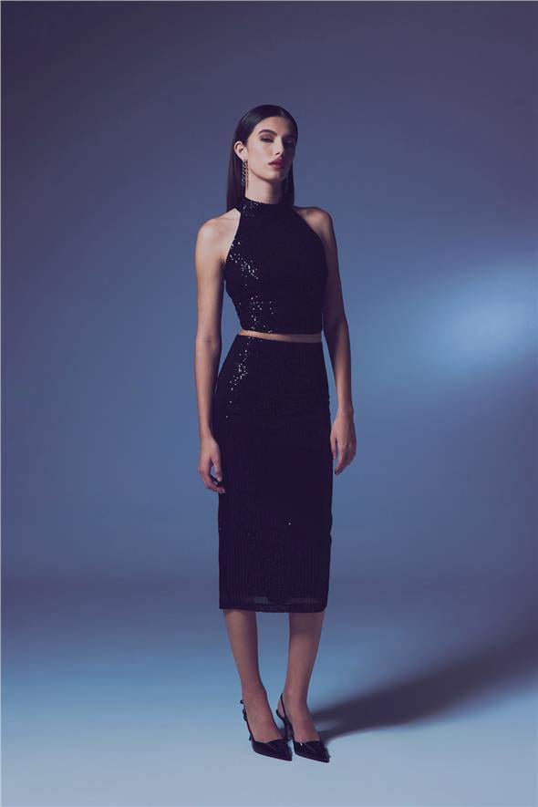 Payet Detaylı Kalem Etek - Siyah