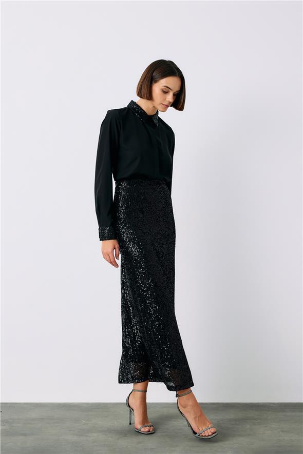 Payet Detaylı Klasik Gömlek - Siyah