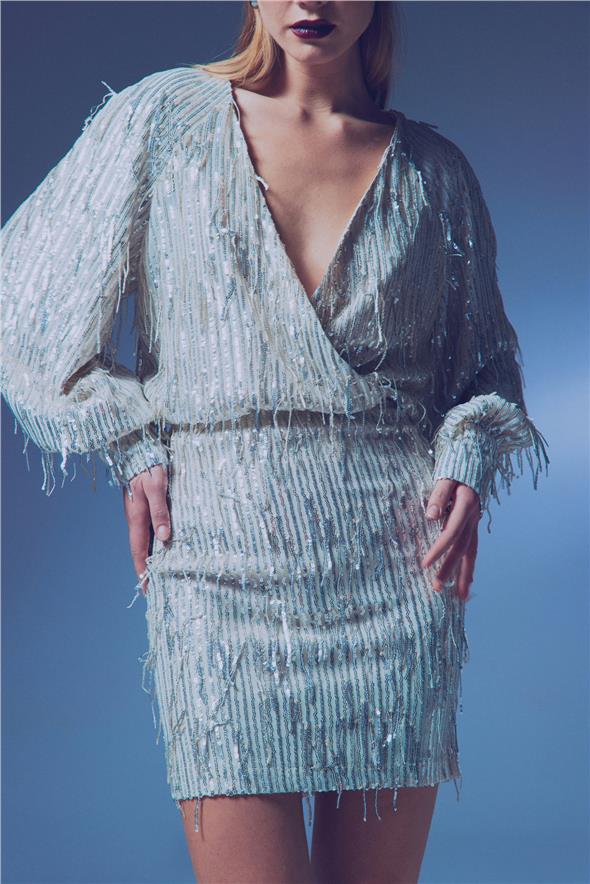 Payet Detaylı Mini Etek - Gümüş