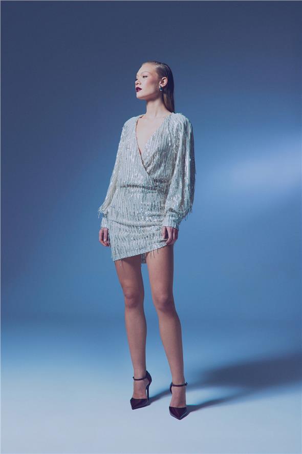 Payet Detaylı Mini Etek - Gümüş