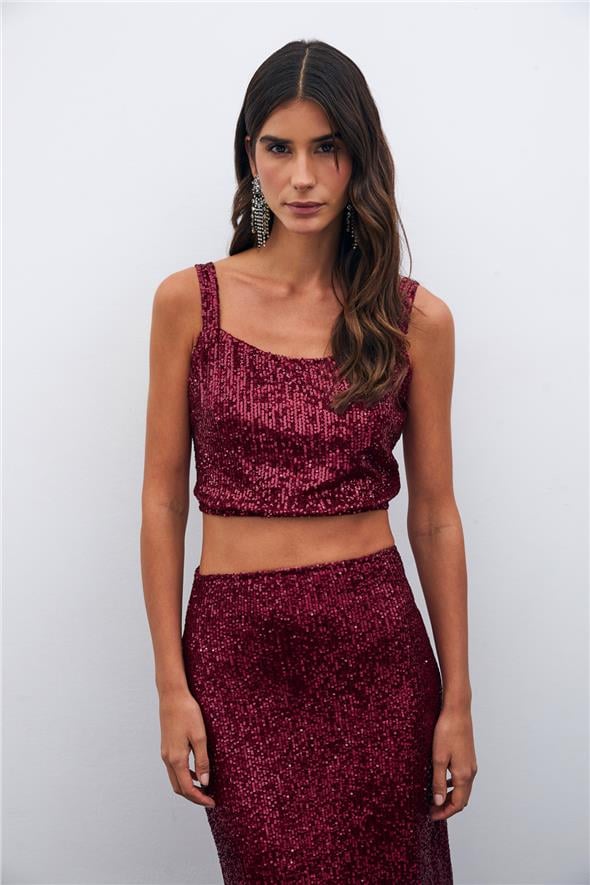 Payetli Crop Bluz - Bordo