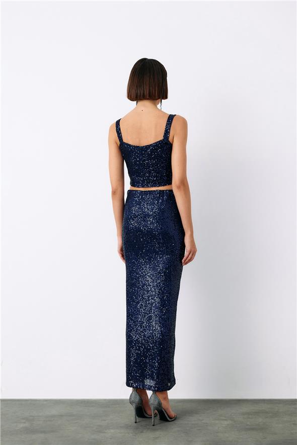 Payetli Crop Bluz - Lacivert