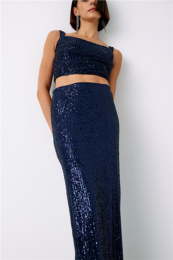 Payetli Crop Bluz - Lacivert