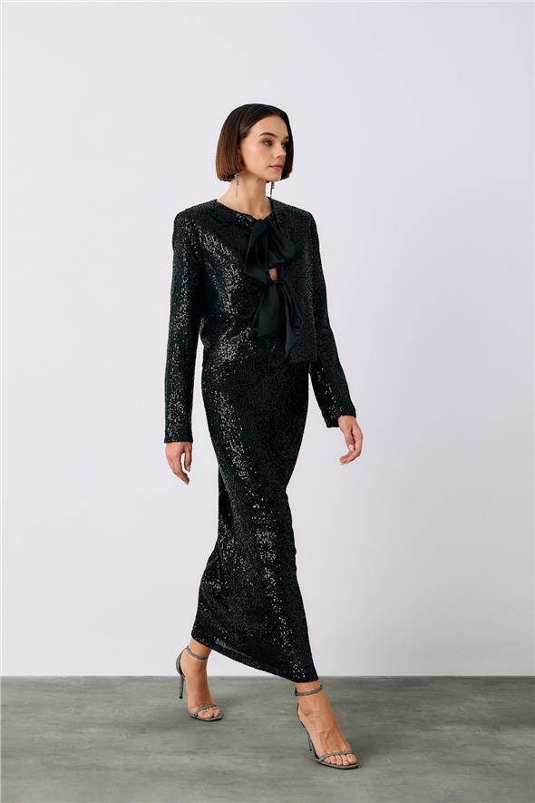 Payetli Kısa Ceket - Siyah