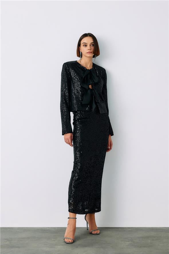 Payetli Kısa Ceket - Siyah