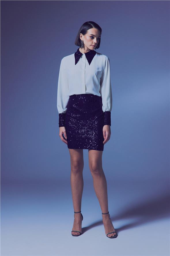 Payetli Mini Etek - Lacivert