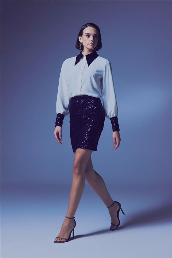 Payetli Mini Etek - Lacivert