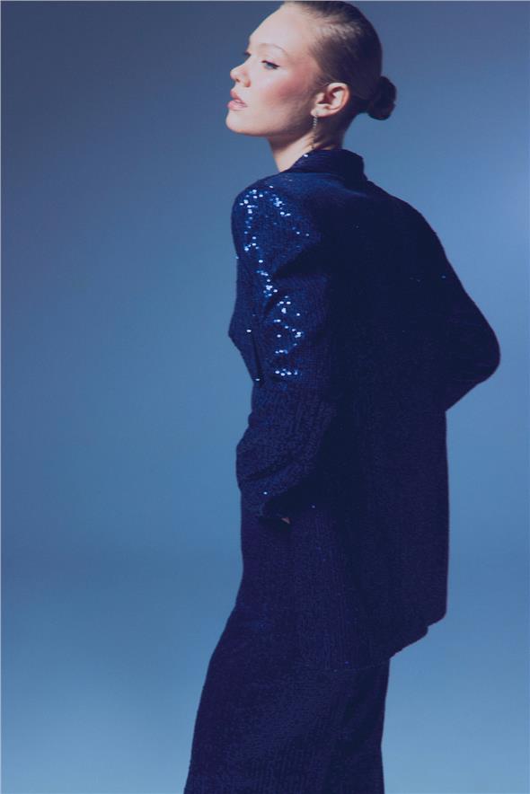 Payetli Salaş Ceket - Lacivert