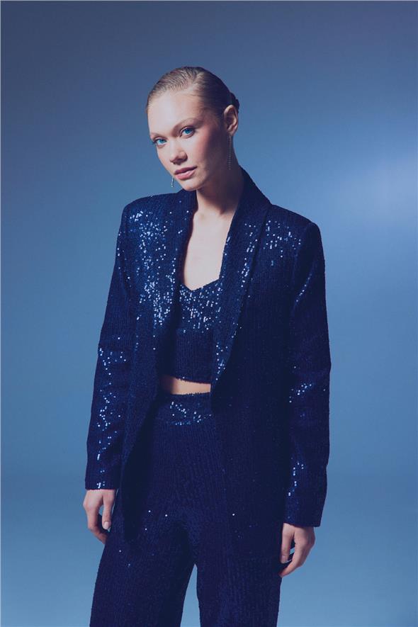 Payetli Salaş Ceket - Lacivert