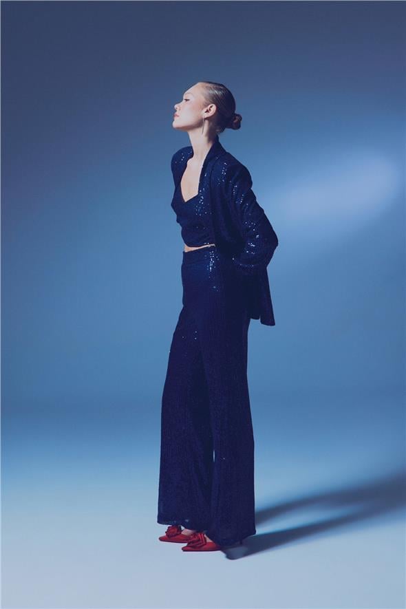 Payetli Salaş Pantolon - Lacivert