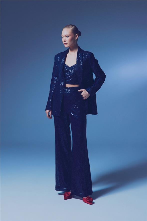 Payetli Salaş Pantolon - Lacivert