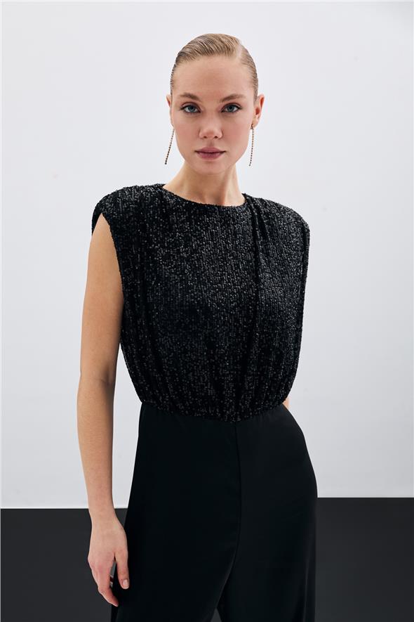 Payetli Saten Tulum - Siyah