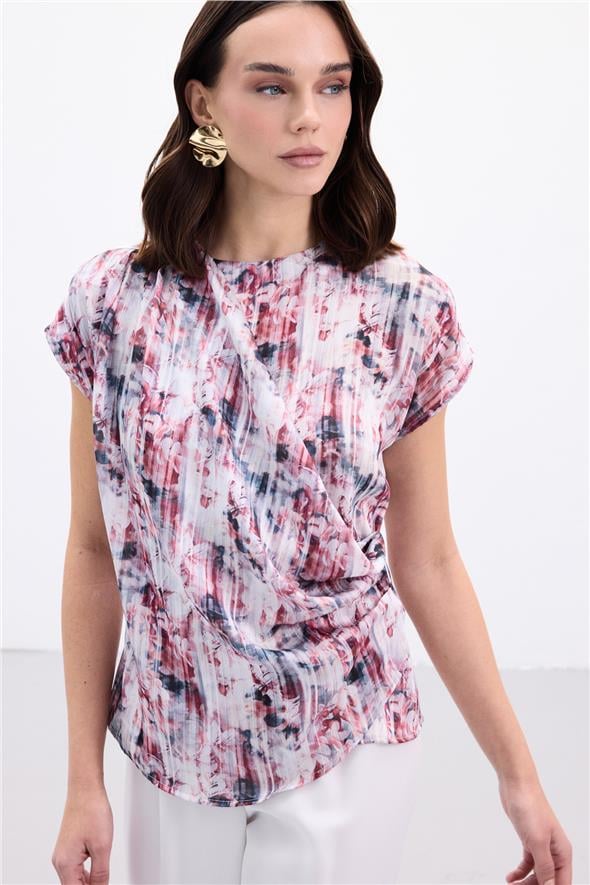 Pileli Kolsuz Bluz - Bordo