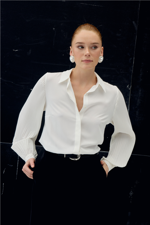 Pilise Kollu Gömlek - Ekru