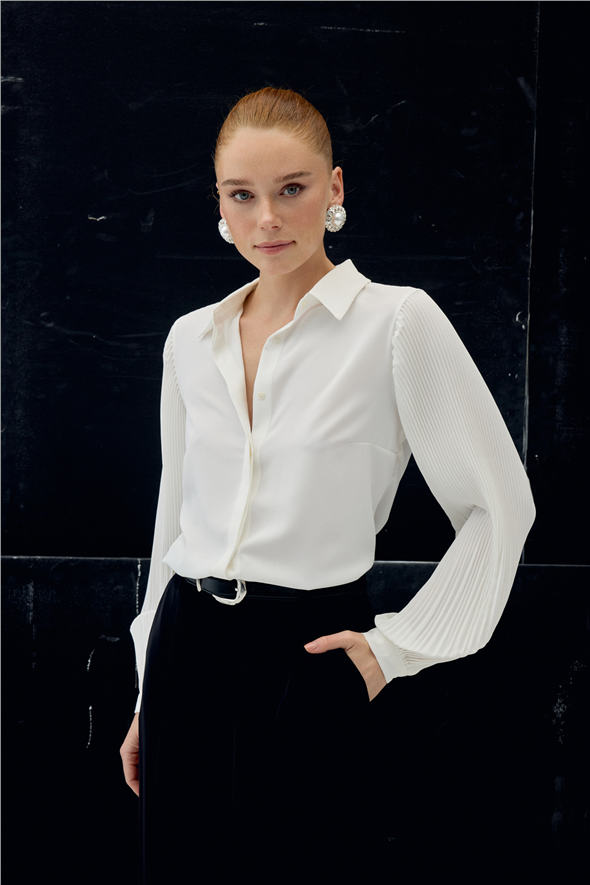 Pilise Kollu Gömlek - Ekru