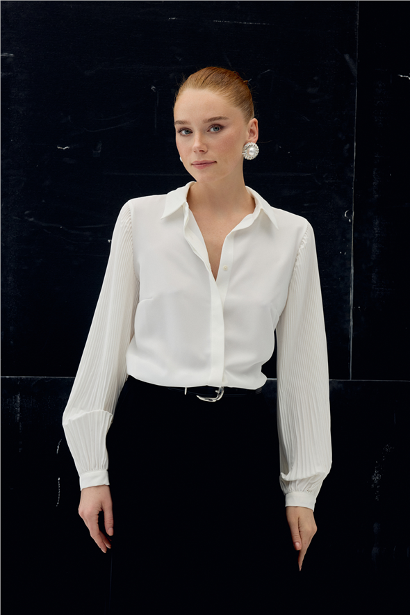 Pilise Kollu Gömlek - Ekru