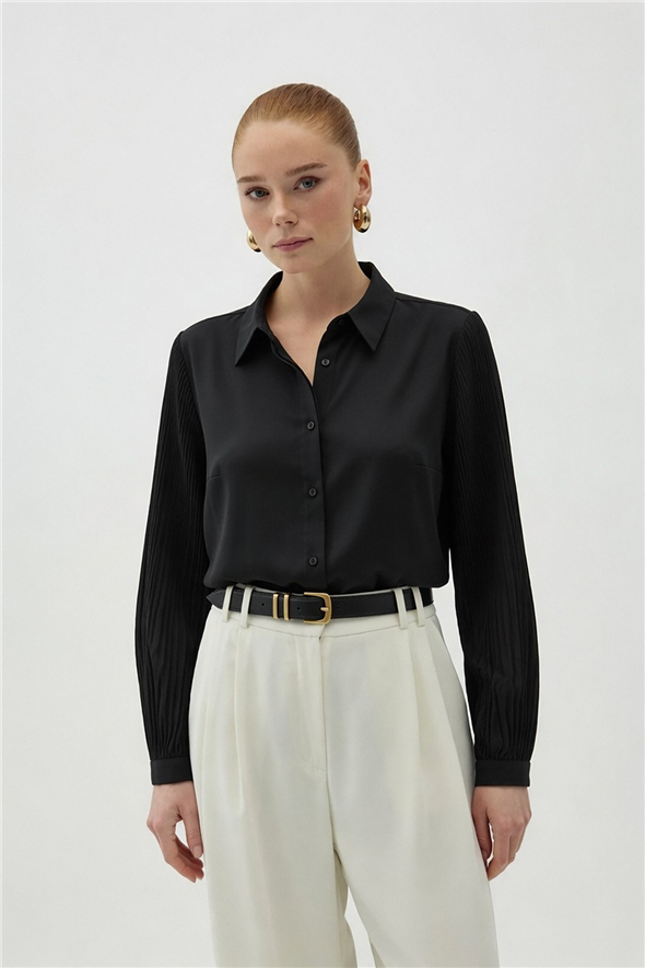 Pilise Kollu Gömlek - Siyah