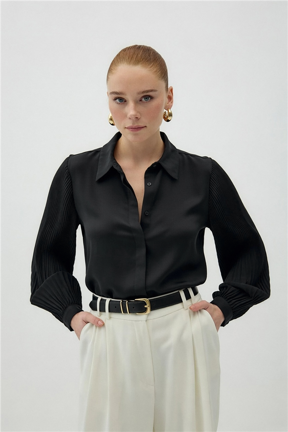 Pilise Kollu Gömlek - Siyah