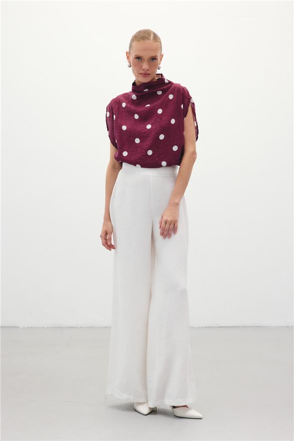 Puantiye Desenli Bluz - Bordo