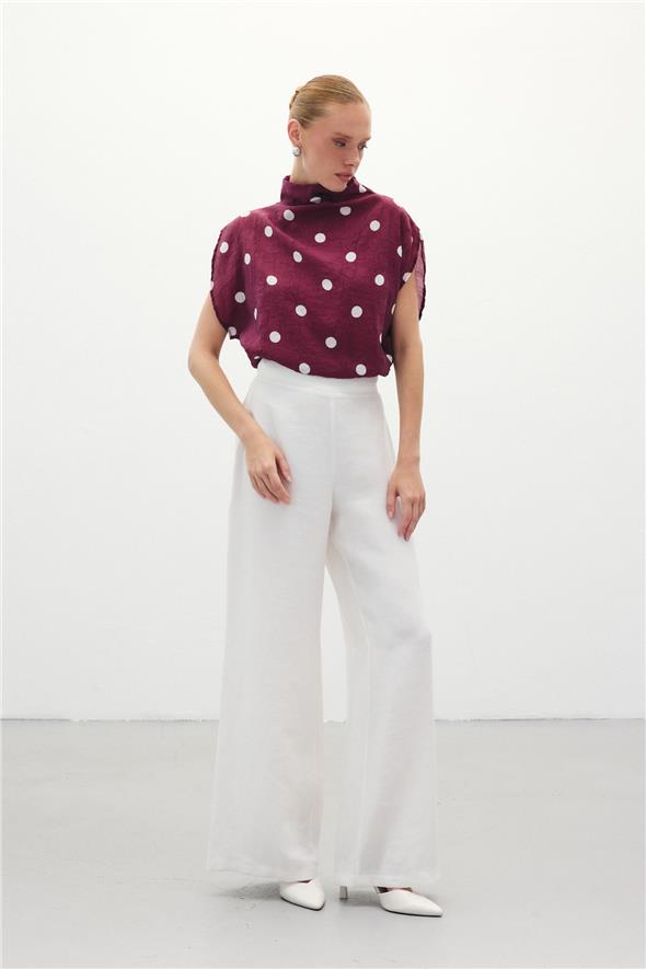 Puantiye Desenli Bluz - Bordo