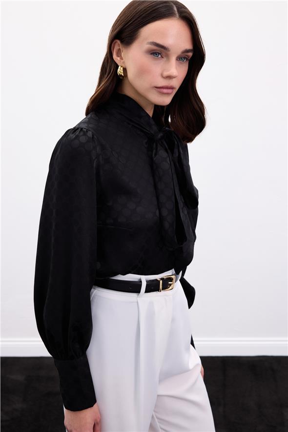 Puantiye Desenli Gömlek - Siyah