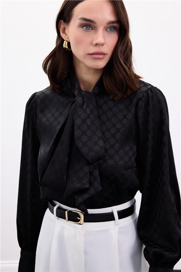 Puantiye Desenli Gömlek - Siyah