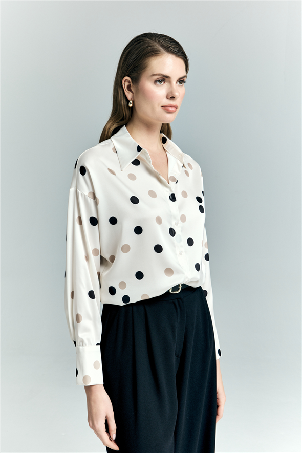 Puantiye Desenli Salaş Gömlek - Ekru