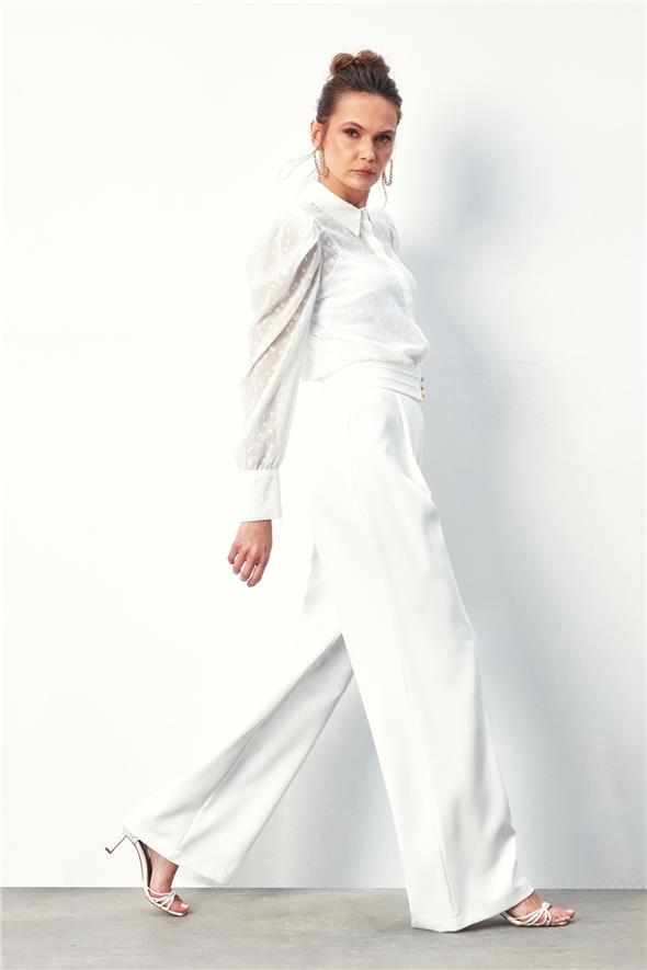 Puantiye Dokulu Gömlek - Ekru