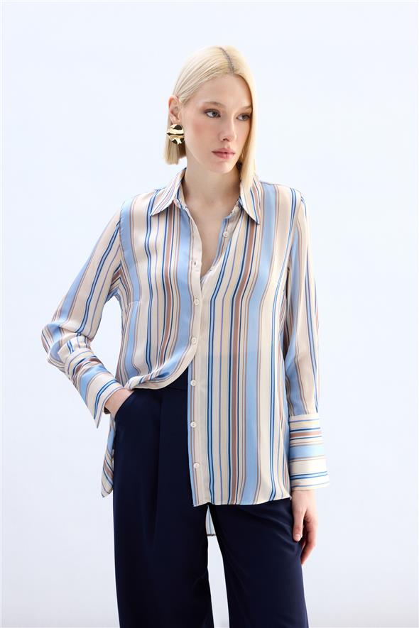 Renkli Çizgili Gömlek - Bebe Mavi