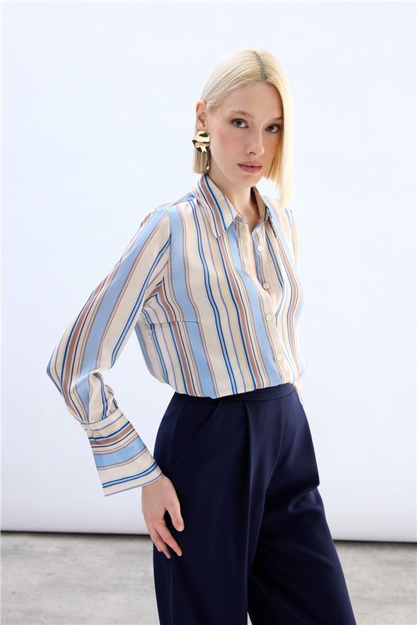 Renkli Çizgili Gömlek - Bebe Mavi