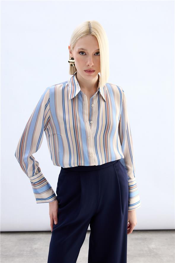 Renkli Çizgili Gömlek - Bebe Mavi