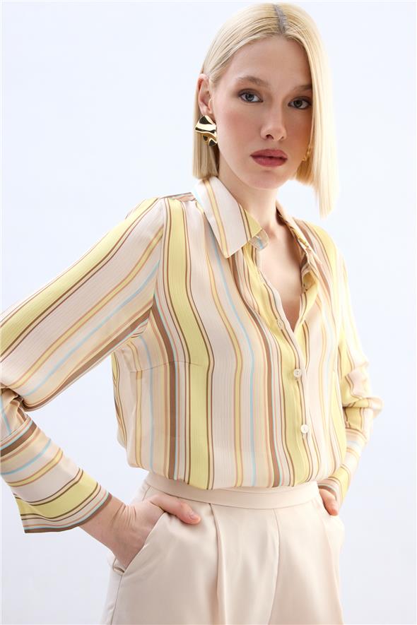 Renkli Çizgili Gömlek - Sarı