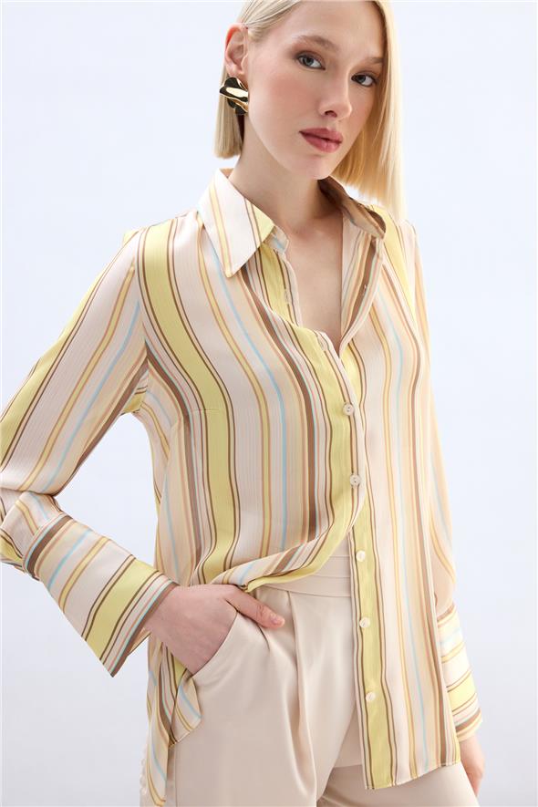 Renkli Çizgili Gömlek - Sarı