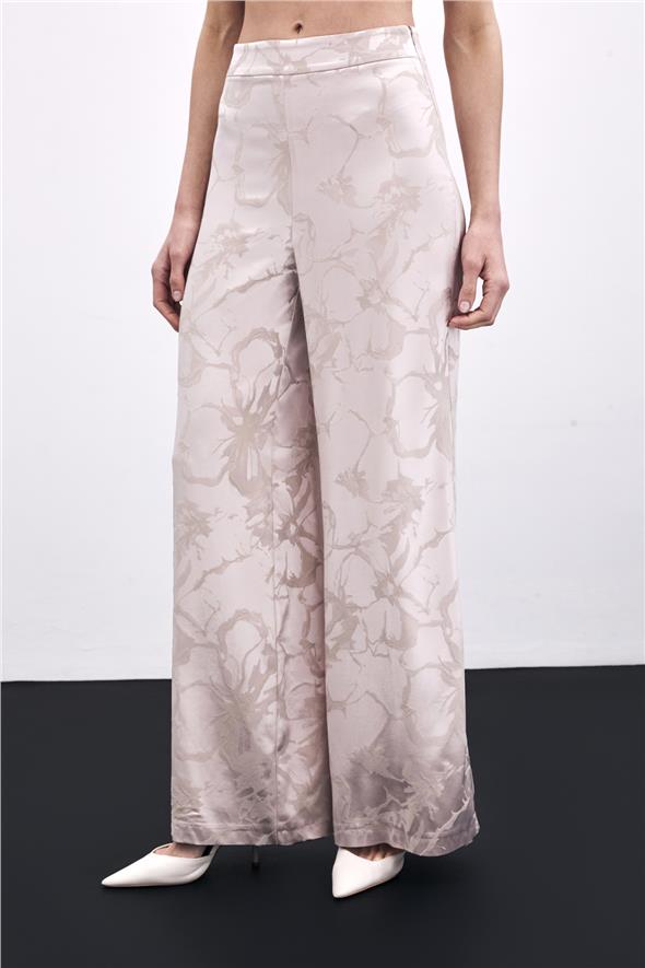 Renkli Jakarlı Pantolon - Pudra