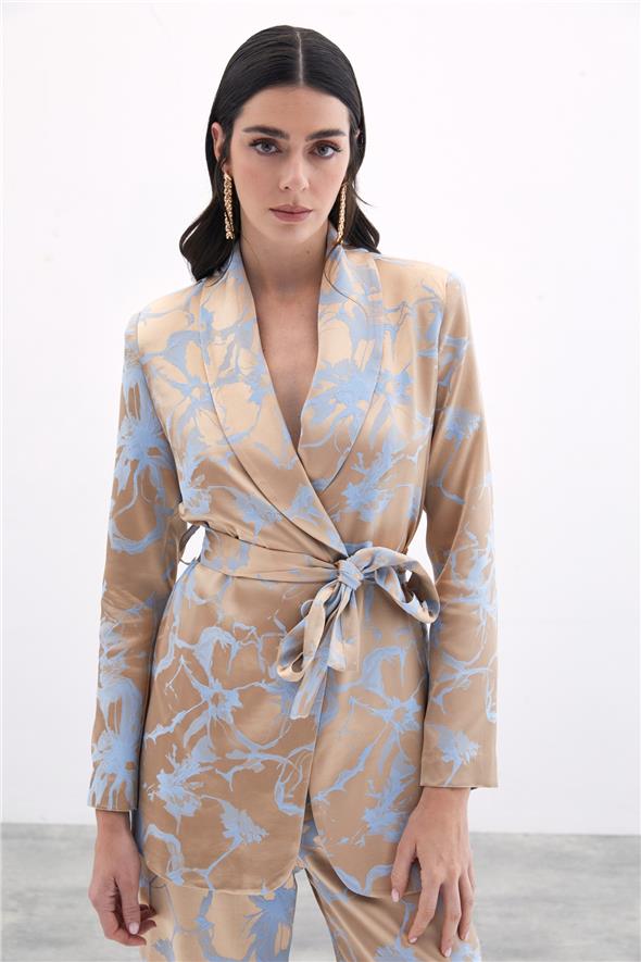 Desenli Uzun Ceket - Bebe Mavi