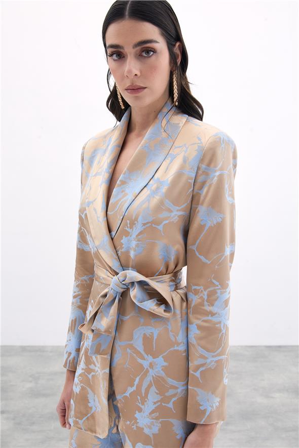 Desenli Uzun Ceket - Bebe Mavi