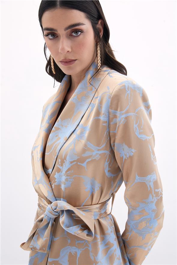 Desenli Uzun Ceket - Bebe Mavi